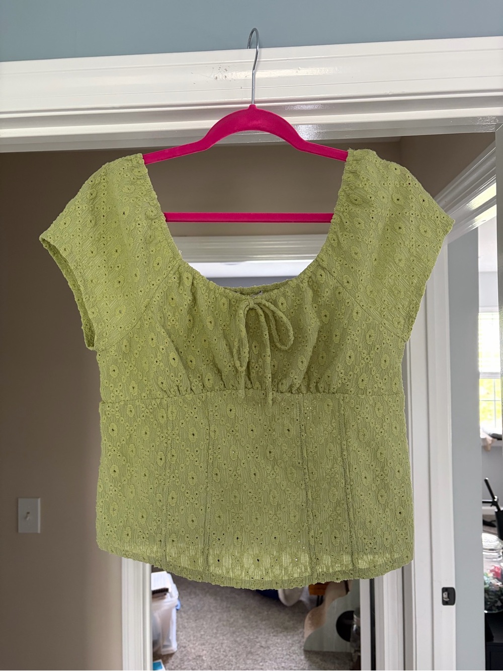 Women’s Lime Eyelet Tie-Front Top